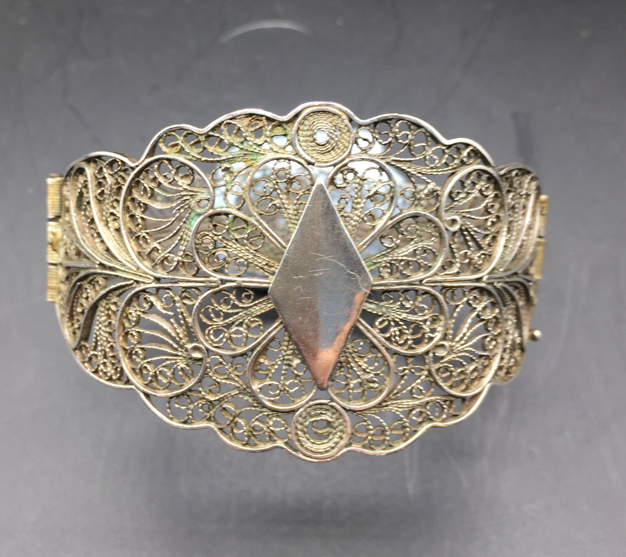 Large Italian silver filigree cuff bracelet Barnebys